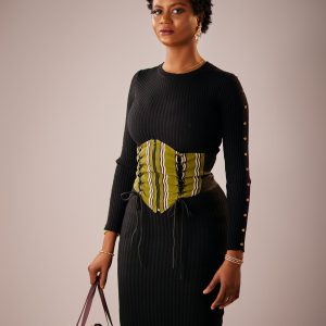 Fàári Aso-oke Corset Belt - Olive Green - Front