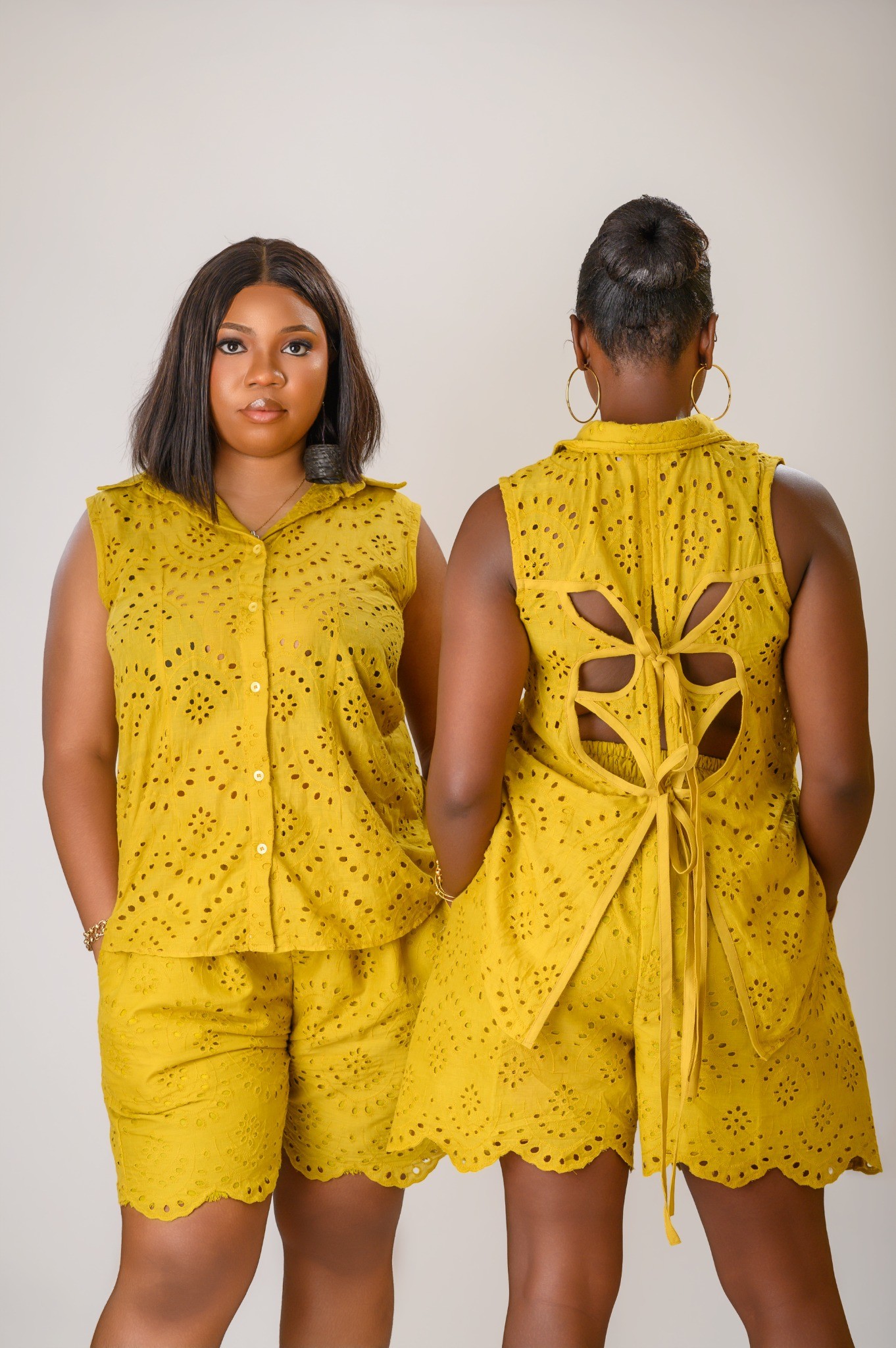 Two ladies wearing the Palma set