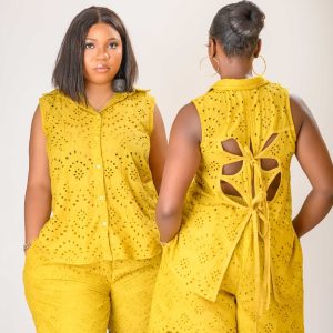 Two ladies wearing the Palma set