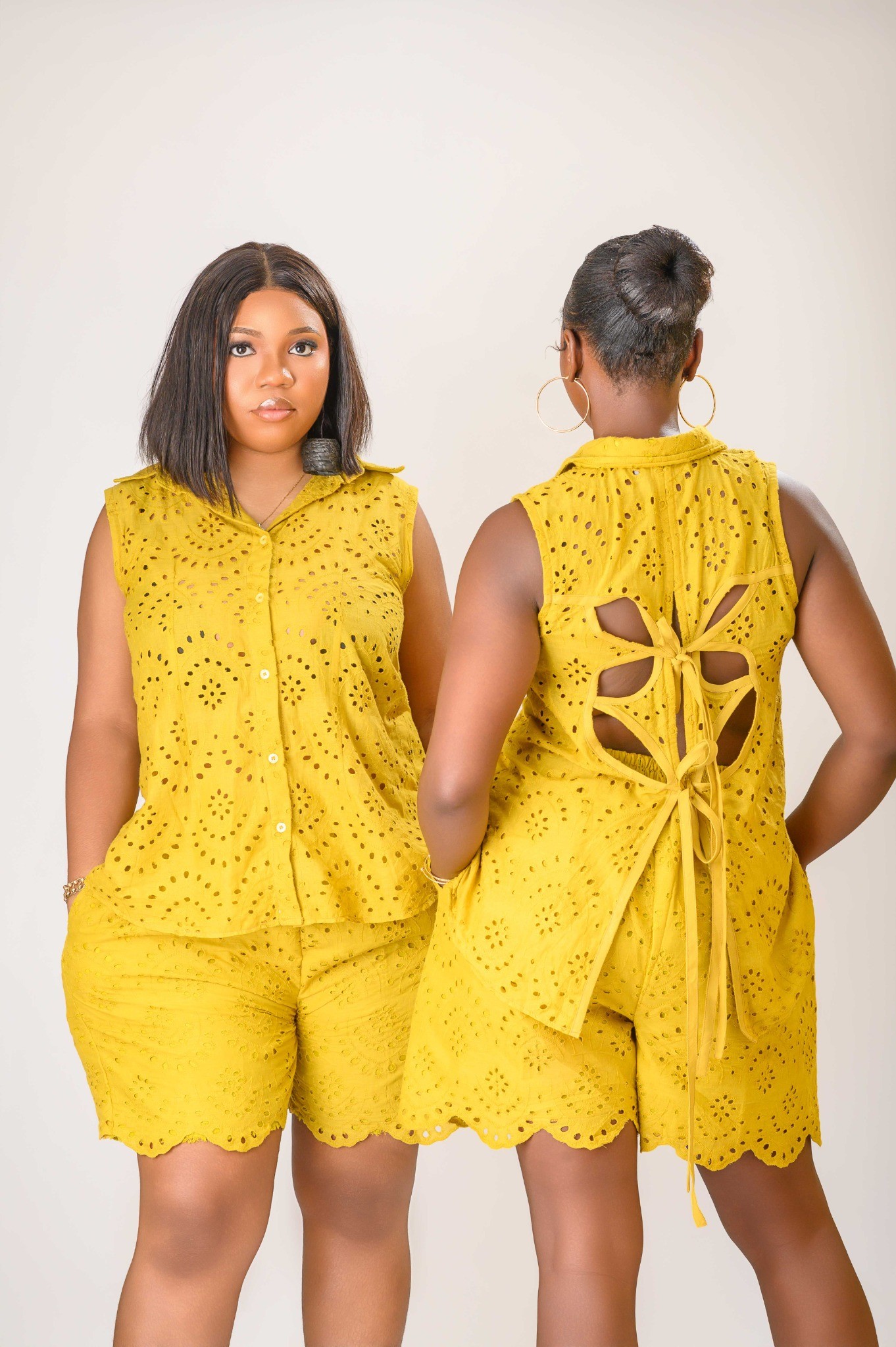Two ladies wearing the Palma set